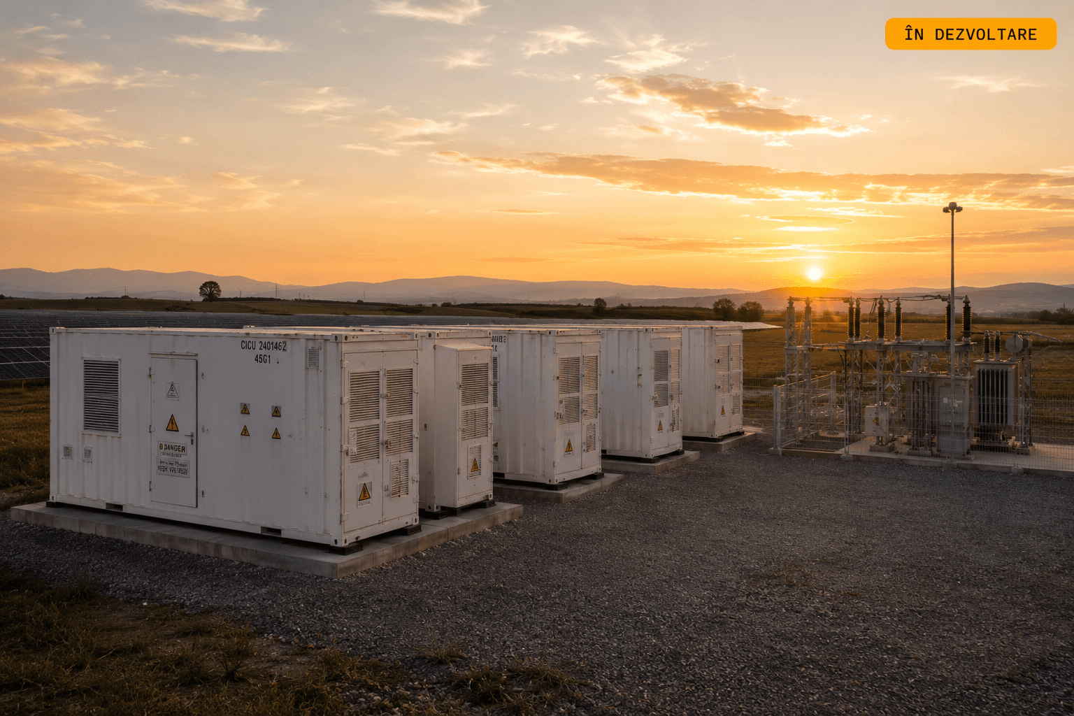 Containere BESS de stocare energie lângă parc fotovoltaic